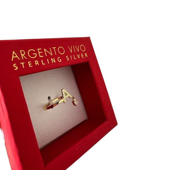Argento Vivo Gold Plated Sterling Silver “A” Initial Ring – Adjustable CZ Accent - Picture 3 of 3